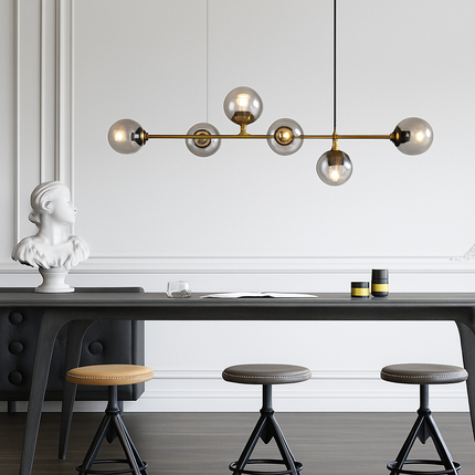 Suspension design LED allongée avec plusieurs abats-jour métal