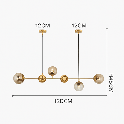 Suspension design LED allongée avec plusieurs abats-jour métal