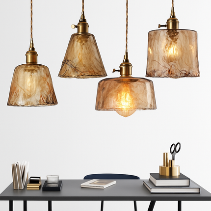 Suspension rétro avec abat-jour en verre ambré à LED — LZ4T9XJ