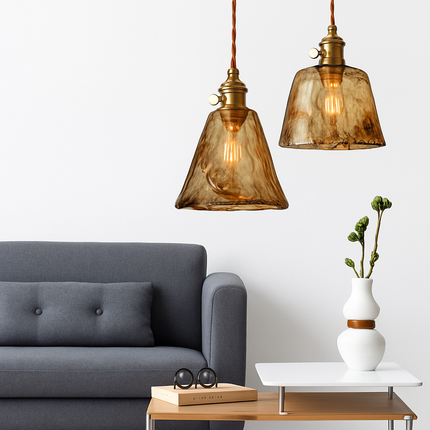 Suspension rétro avec abat-jour en verre ambré à LED — LZ4T9XJ