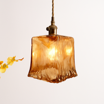 Suspension rétro avec abat-jour en verre ambré à LED — LZ4T9XJ