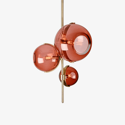 Suspension LED à tige dorée avec trois boules en verre rouge — LZ4X9T