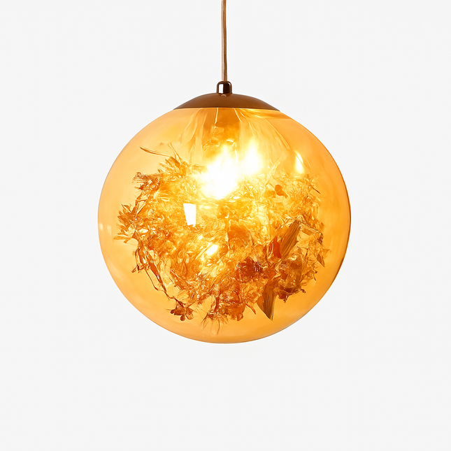 Suspension design LED boule en verre avec feuilles chromées intérieur