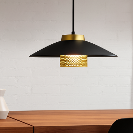 Suspension design LED en métal noir et doré Bar