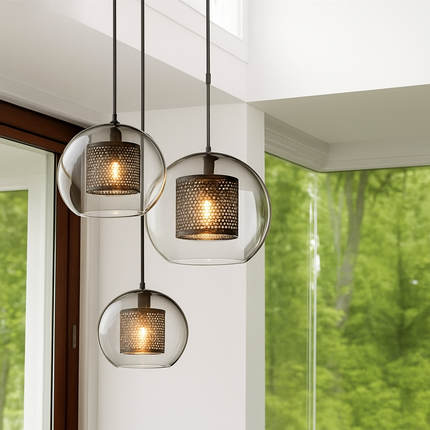 Suspension LED en verre avec lampe finition dorée — LZ4Q7M2