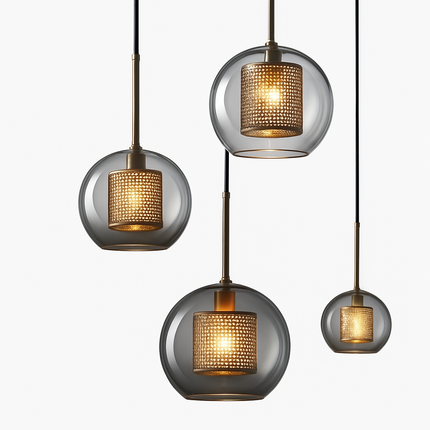 Suspension LED en verre avec lampe finition dorée — LZ4Q7M2