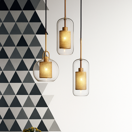 Suspension LED en verre avec lampe finition dorée — LZ4Q7M2