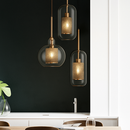 Suspension LED en verre avec lampe finition dorée — LZ4Q7M2