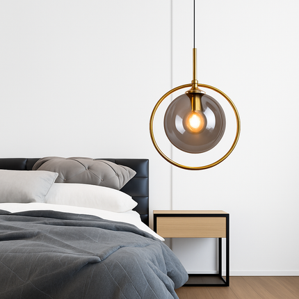 Suspension design boule en verre fumé avec LED dorée — LZ4P9X