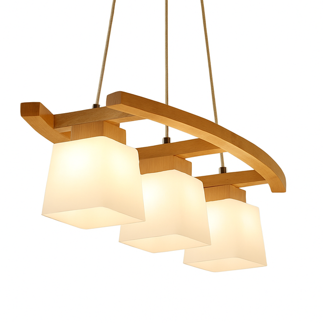 Suspension LED en bois style nordique japonais pour salon et cuisine — LZ4X9P2