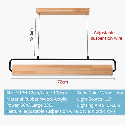 Suspension LED en bois style nordique pour salle à manger et café — LZ4X9M