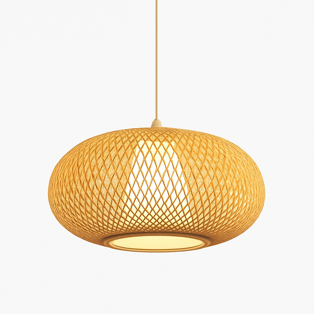 Suspension en rotin LED avec abat-jour arrondi
