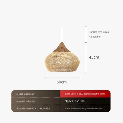 Suspension en rotin tressé style japonais pour restaurant silencieux — LZ4X9P2Q
