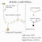 10 globes / Corps de lampe doré / Lumière blanche