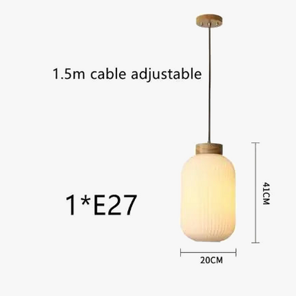 Suspension en verre blanc style japonais avec bois pour salon et salle à manger — LZ4X9T1