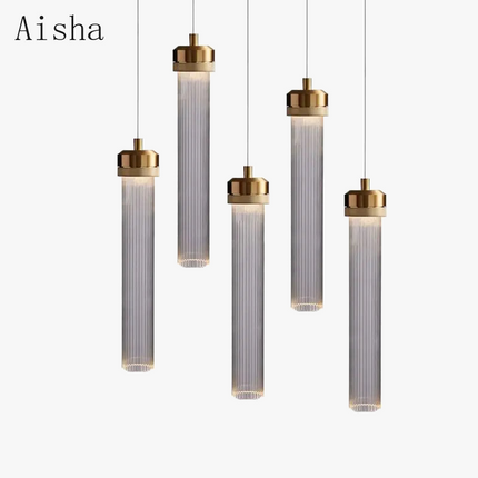 Suspension tube en verre rayé clair style nordique post-moderne — LZ4N7Q2