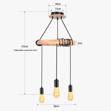suspension industrielle nordique en bois style rétro à trois têtes