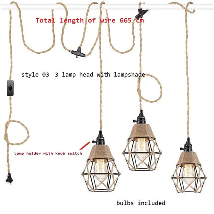 Suspension industrielle rétro avec interrupteur et corde de chanvre — LZ4X9M