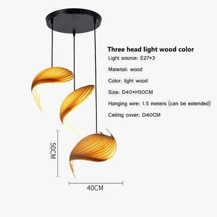Suspension japonaise artisanale en bois à finition plissée — LZ4G7T1