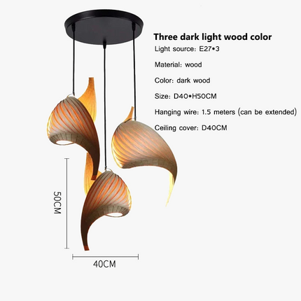 Suspension japonaise artisanale en bois à finition plissée — LZ4G7T1