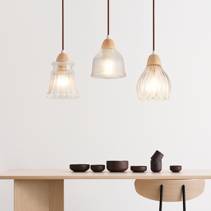 Suspension japonaise design en bois et verre — LZ4X9T1