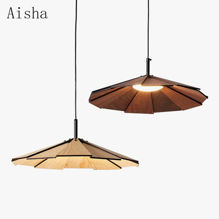 Suspension japonaise wabi-sabi en noyer fait main pour café et restaurant — LZ4X9T2
