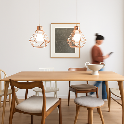 Suspension lampe de plafond cage en fer style loft E27 or rose — LZ4X9T