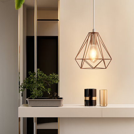 Suspension lampe de plafond cage en fer style loft E27 or rose — LZ4X9T