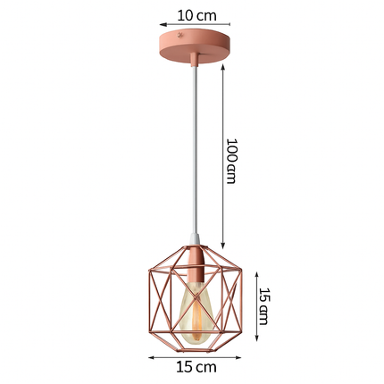Suspension lampe de plafond cage en fer style loft E27 or rose — LZ4X9T