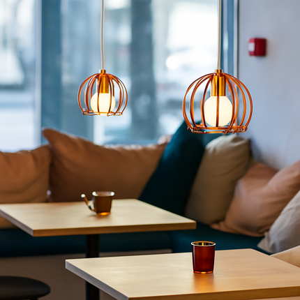 Suspension lampe de plafond cage en fer style loft E27 or rose — LZ4X9T