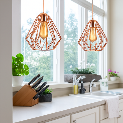 Suspension lampe de plafond cage en fer style loft E27 or rose — LZ4X9T
