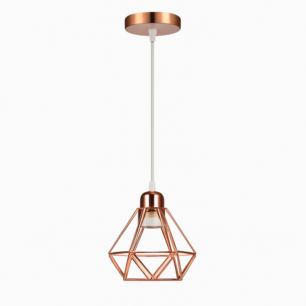 Suspension lampe de plafond cage en fer style loft E27 or rose — LZ4X9T