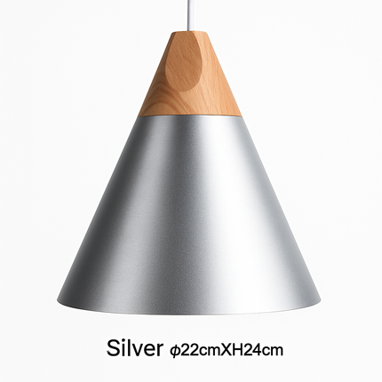Suspension LED bois et aluminium en forme de cône