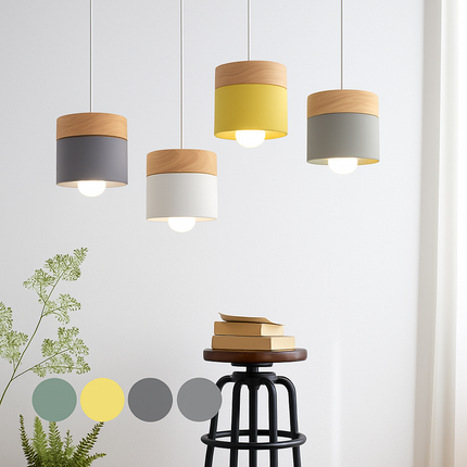 Suspension cylindrique LED en métal et bois moderne — LZ4X9T