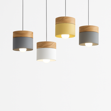 Suspension cylindrique LED en métal et bois moderne — LZ4X9T