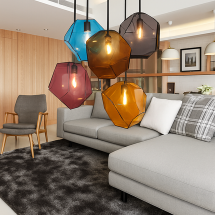 Suspension LED design en verre de couleur Stone