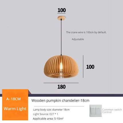 Suspension LED en bois forme citrouille design moderne fait main — LZ4X9T2