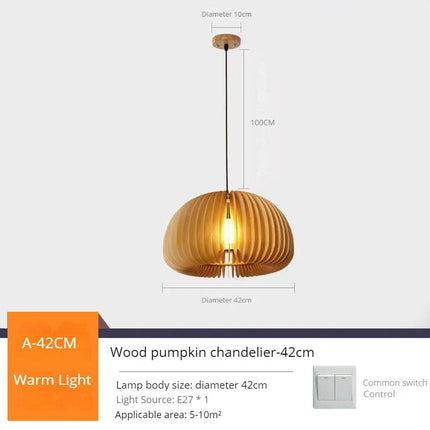 Suspension LED en bois forme citrouille design moderne fait main — LZ4X9T2