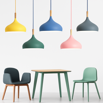 Suspension LED nordique en métal coloré et bois — LZ4X9P2