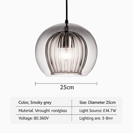 Suspension LED en verre gris fumé au style nordique — LZ4N7Q2