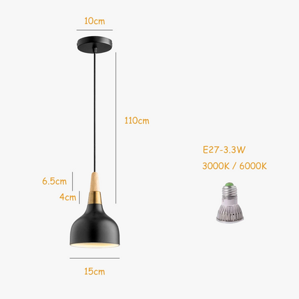 Suspension LED nordique en fil de fer forme macaron bois — LZ4X9P2