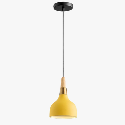 Suspension LED nordique en fil de fer forme macaron bois — LZ4X9P2