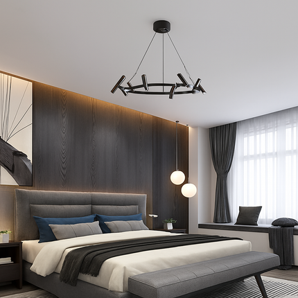 Suspension LED rotative en métal noir style nordique pour intérieur — LZ4X9B