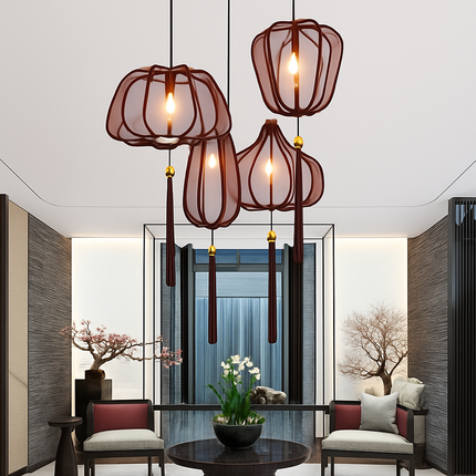 Suspension LED en tissu style chinois — LZ4M7Q2