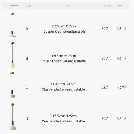 Suspension LED style nordique en bois massif et céramique