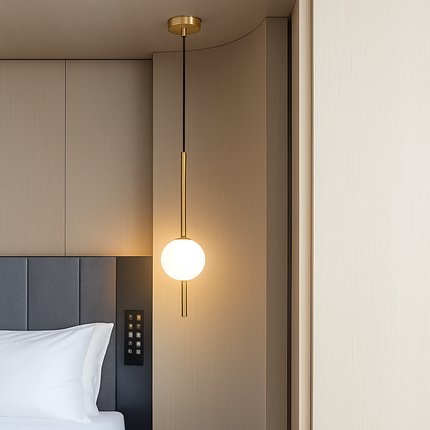 Suspension LED avec tube doré et globe lumineux — LZ4X9P