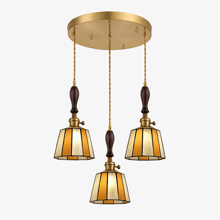 Suspension LED vintage avec douille cuivre et abat-jour en verre japonais — LZ4X9P