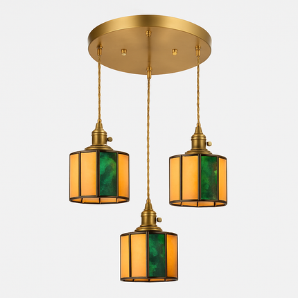 Suspension LED vintage avec douille cuivre et abat-jour en verre japonais — LZ4X9P