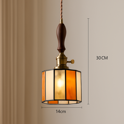 Suspension LED vintage avec douille cuivre et abat-jour en verre japonais — LZ4X9P