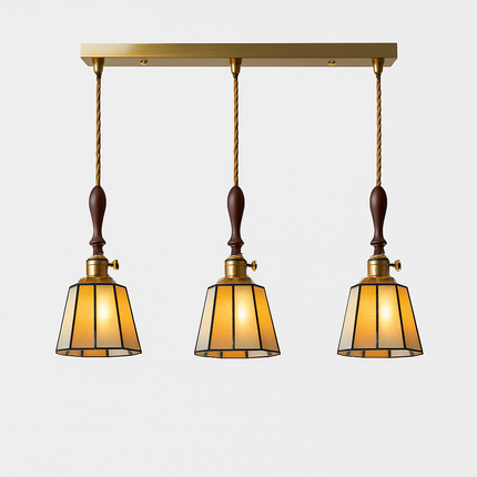 Suspension LED vintage avec douille cuivre et abat-jour en verre japonais — LZ4X9P